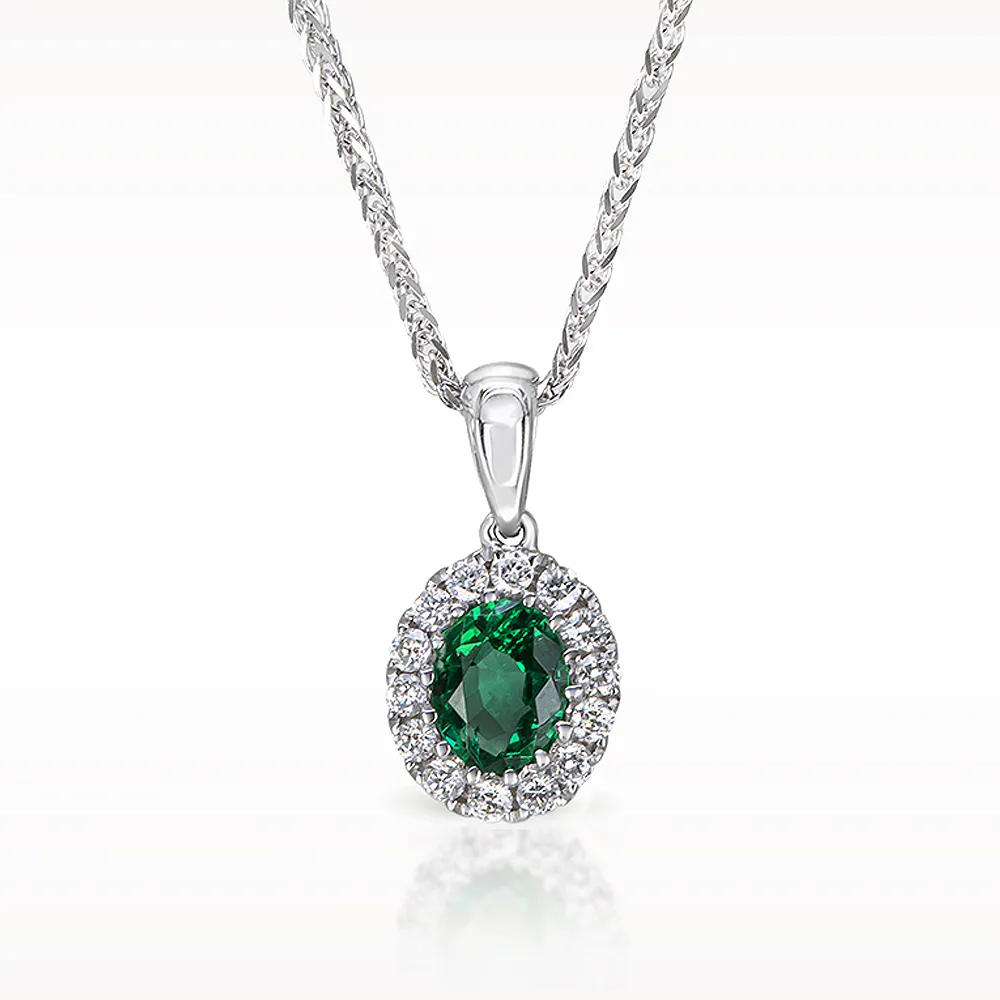 0.55ct Emerald And Diamond White Gold Necklace