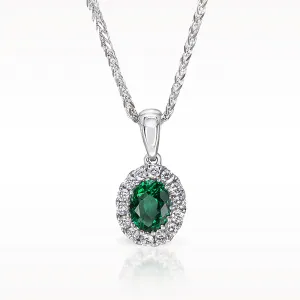 0.55ct Emerald And Diamond White Gold Necklace