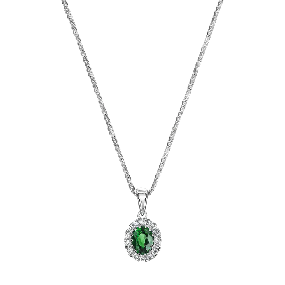 0.55ct Emerald And Diamond White Gold Necklace