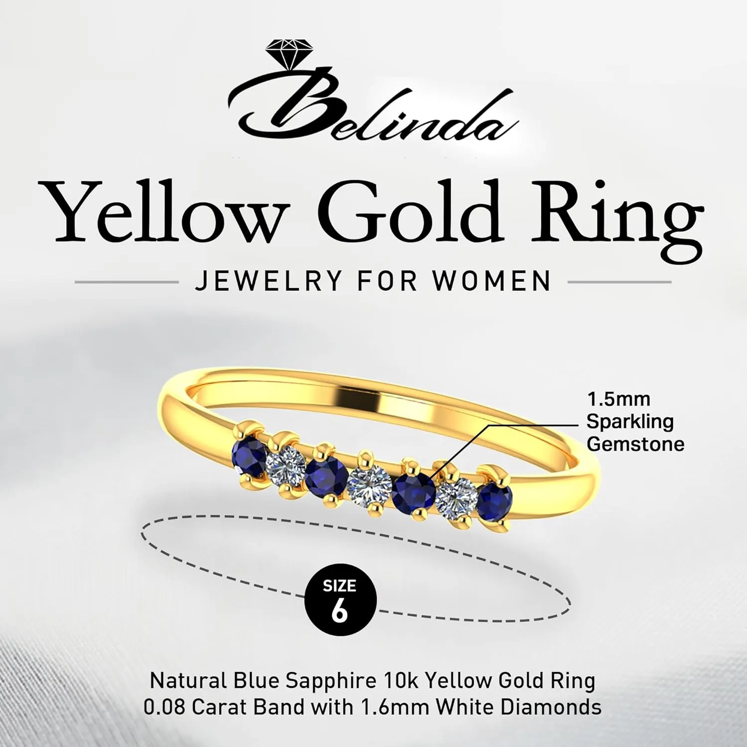 10k Yellow Gold Ring with Diamond Natural Sparkling 1.5mm Gemstone 0.08 carat Band White 1.6mm Diamonds 0.057 carat Prong Setting with Round Shaped in Gift for Women