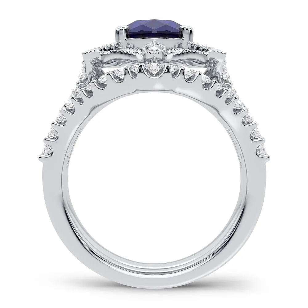14K 0.90CT Diamond Sapphire Ring