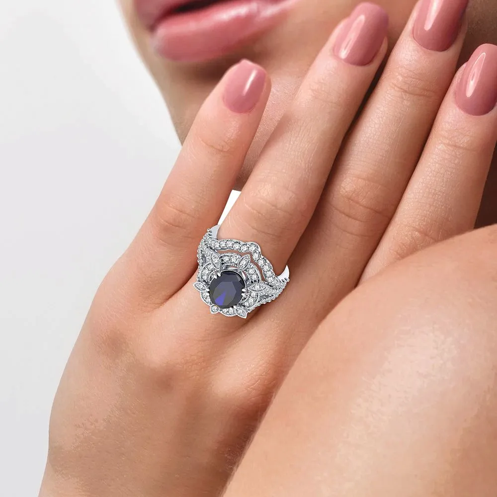 14K 0.90CT Diamond Sapphire Ring