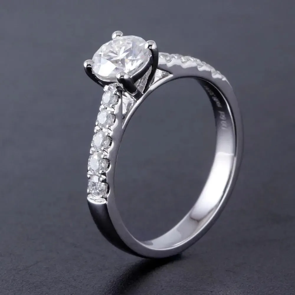 14k White Gold Moissanite Ring 0.6ct Center Stone