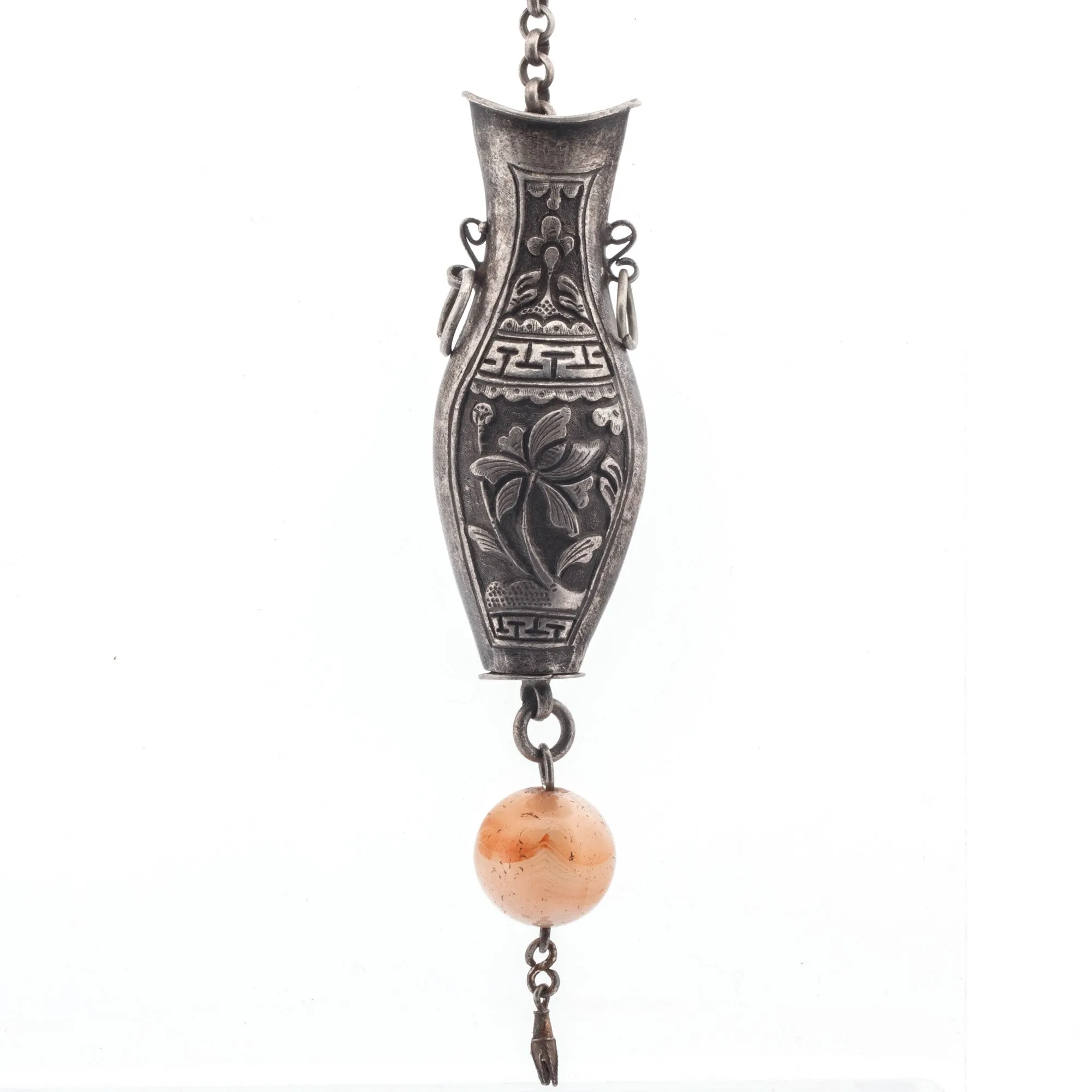 Antique Chinese Qing Dynasty silver repoussé chatelaine figural needle case. pdvs1002