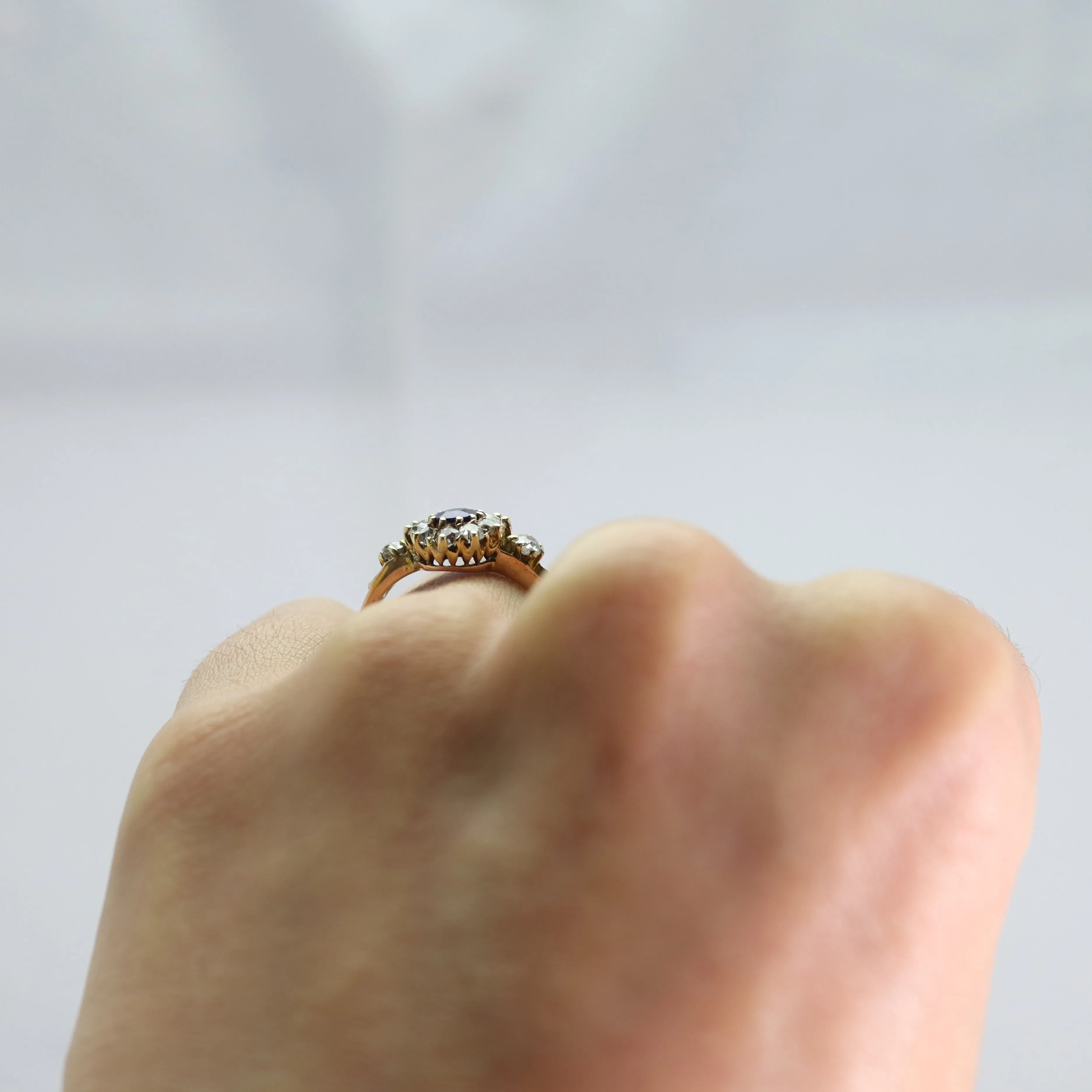 Art Deco 18ct yellow gold Sapphire and Diamond Cluster Ring