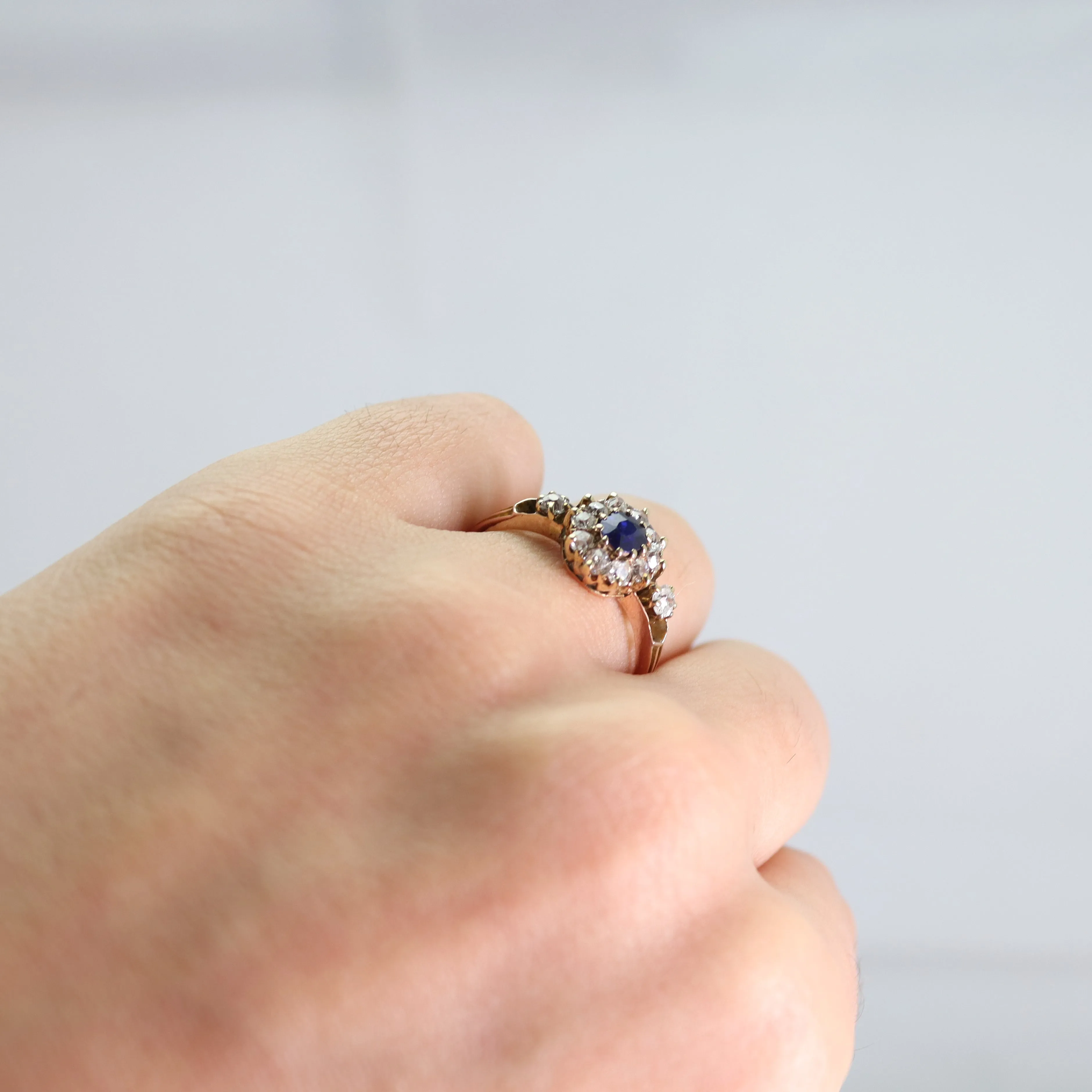 Art Deco 18ct yellow gold Sapphire and Diamond Cluster Ring