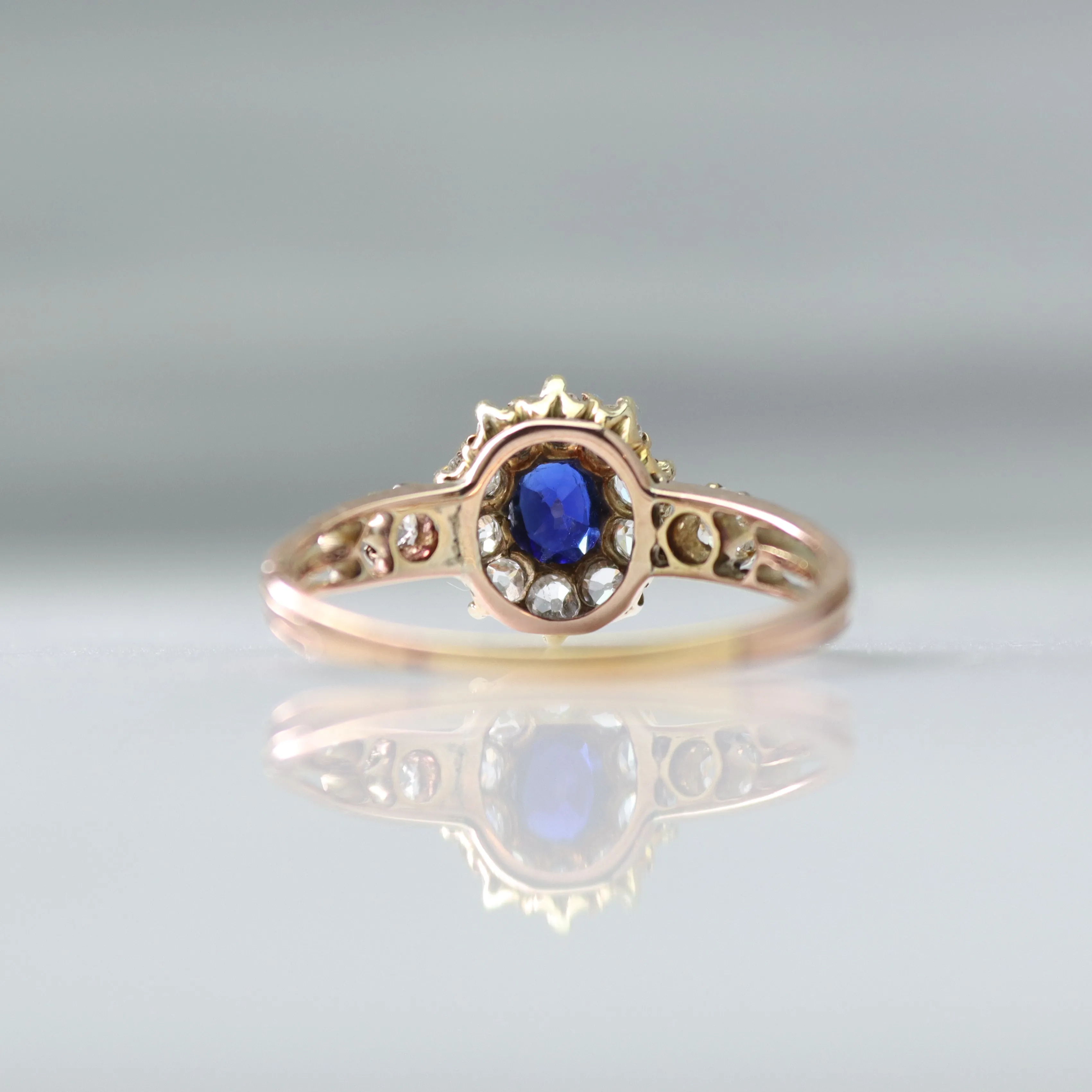 Art Deco 18ct yellow gold Sapphire and Diamond Cluster Ring
