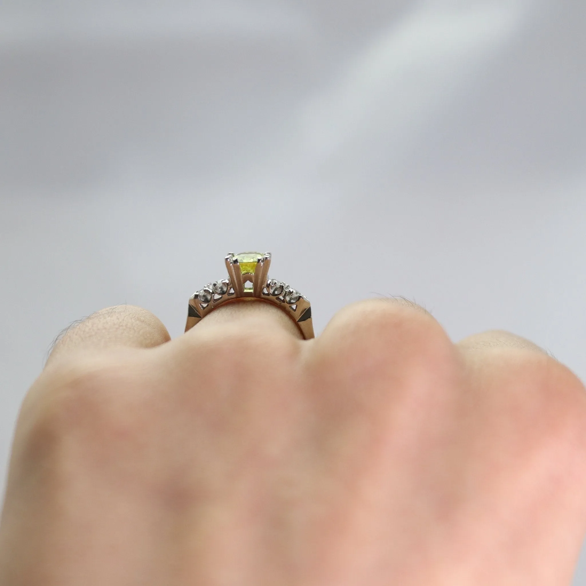 Art Deco Platinum Yellow Sapphire and Diamond Solitaire Ring