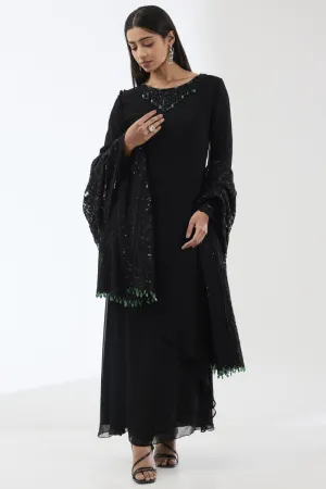 AYAT BLACK LONG GREEN STONES KURTA SET