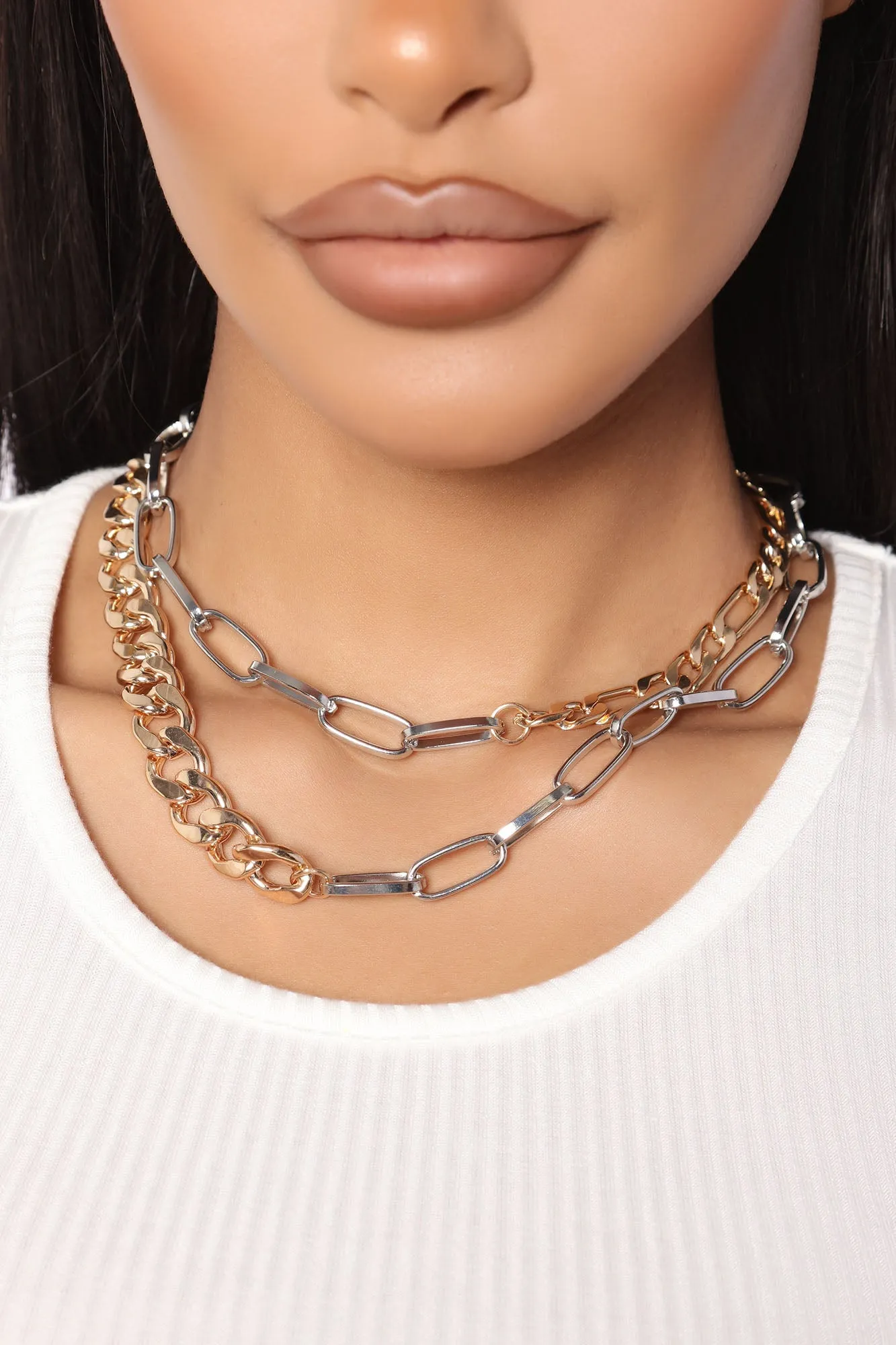 Bad Girl Vibes Layered Chain Necklace - Gold/combo