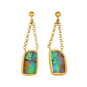 Black Boulder Opal Earrings