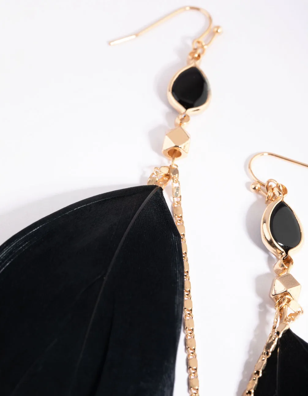 Black Feather Drop Earrings