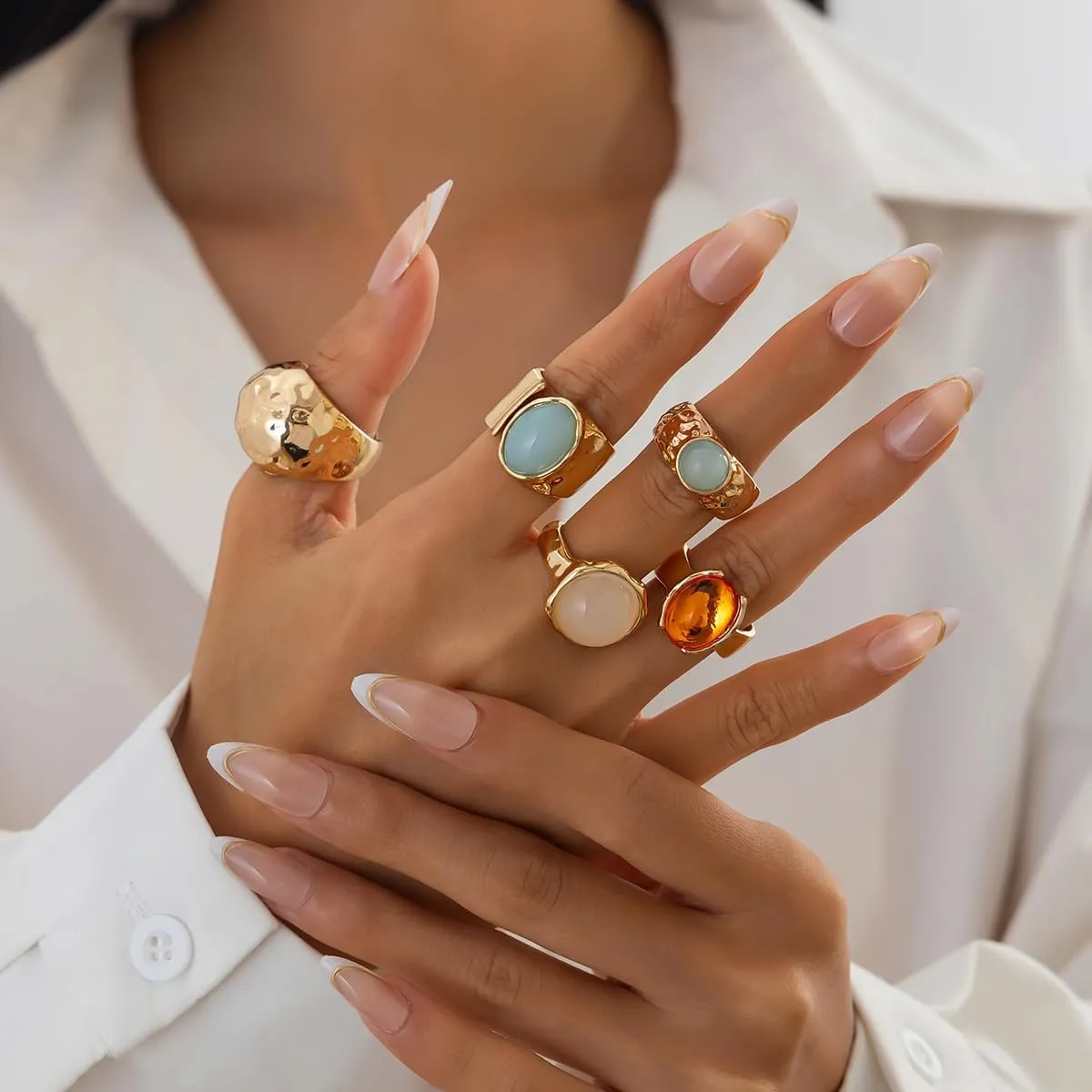 Chunky Gold Rings Set for Women Stacking Finger Knuckle Rings Silver Statement Ring Set Punk Jewelry