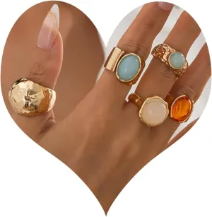Chunky Gold Rings Set for Women Stacking Finger Knuckle Rings Silver Statement Ring Set Punk Jewelry