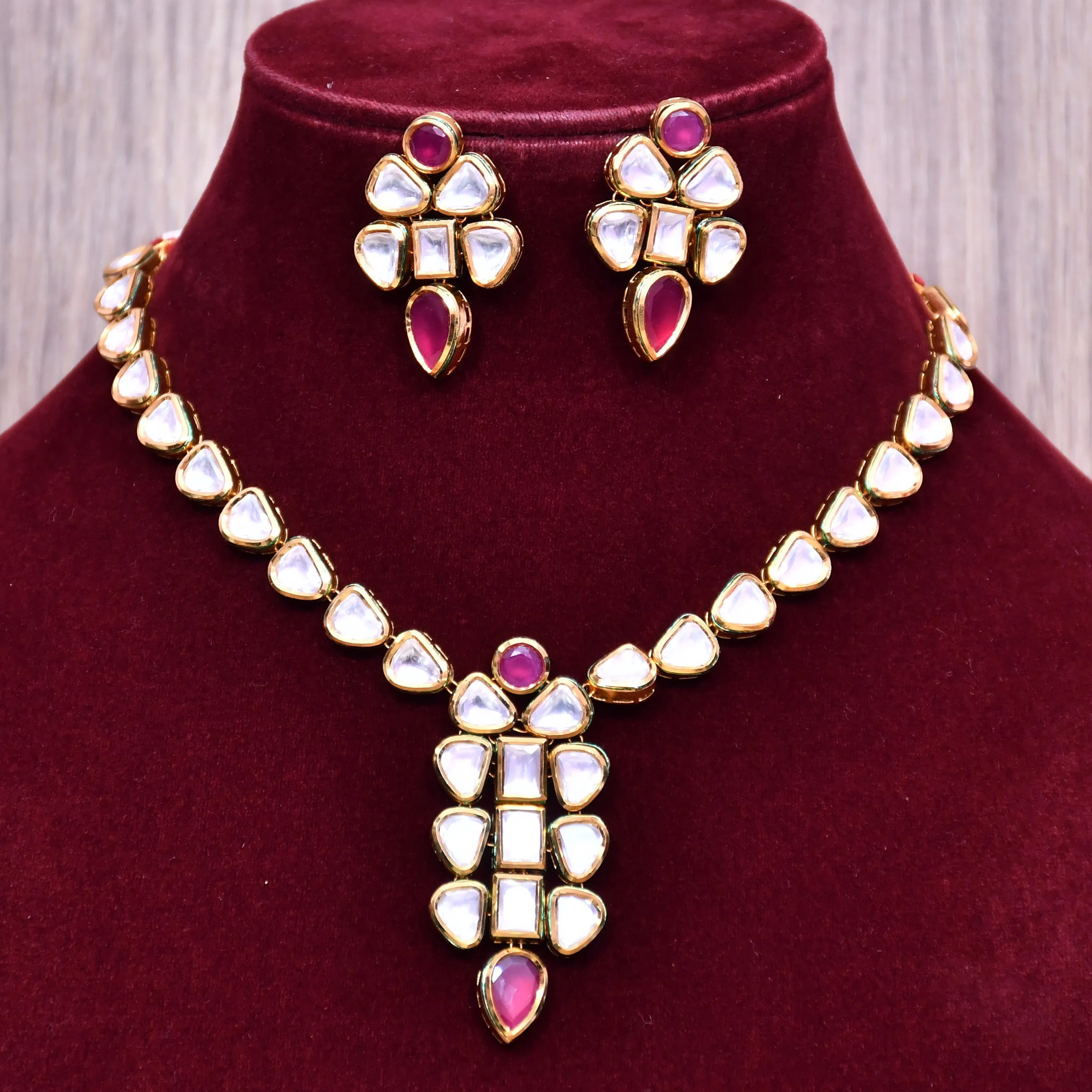 Designer Royal Kundan & Ruby Necklace with Earrings (D568)