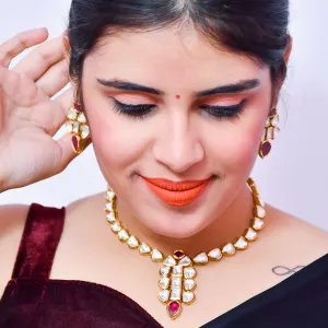 Designer Royal Kundan & Ruby Necklace with Earrings (D568)