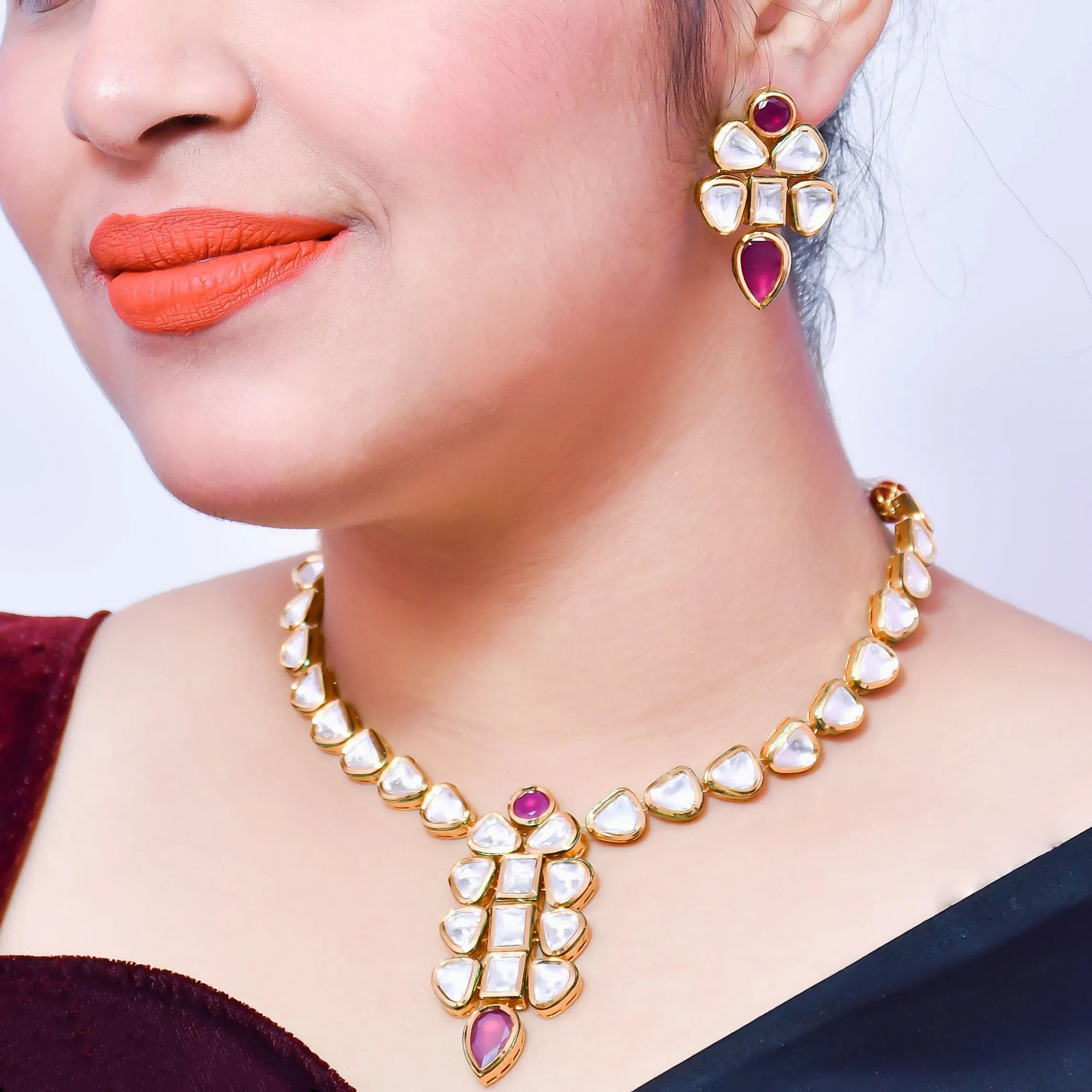 Designer Royal Kundan & Ruby Necklace with Earrings (D568)