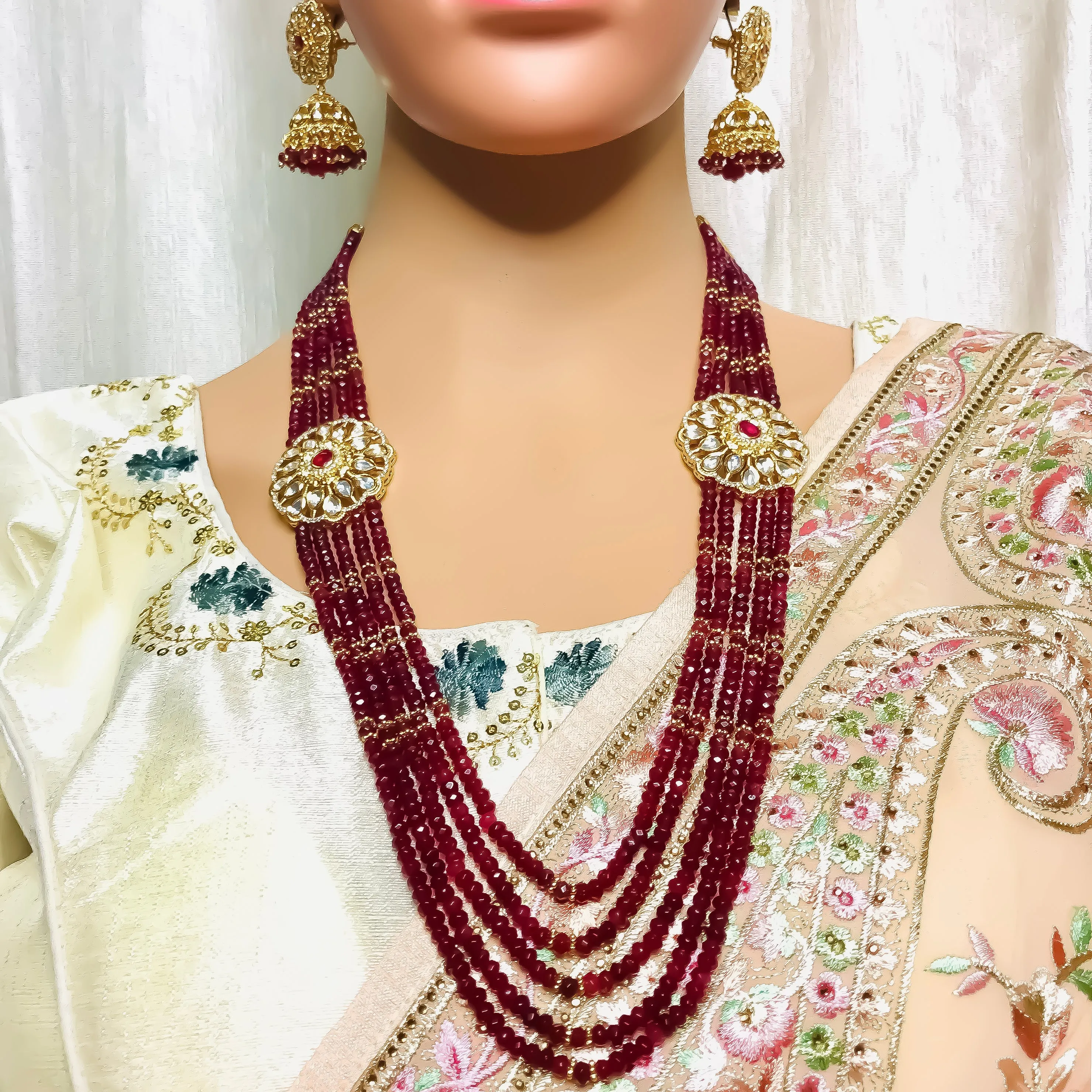 Designer Royal Kundan Beads Long Necklace with Earrings (D752)