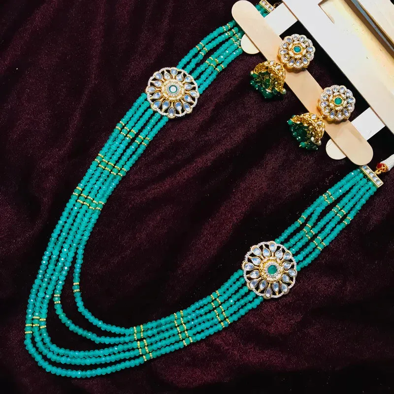 Designer Royal Kundan Beads Long Necklace with Earrings (D752)