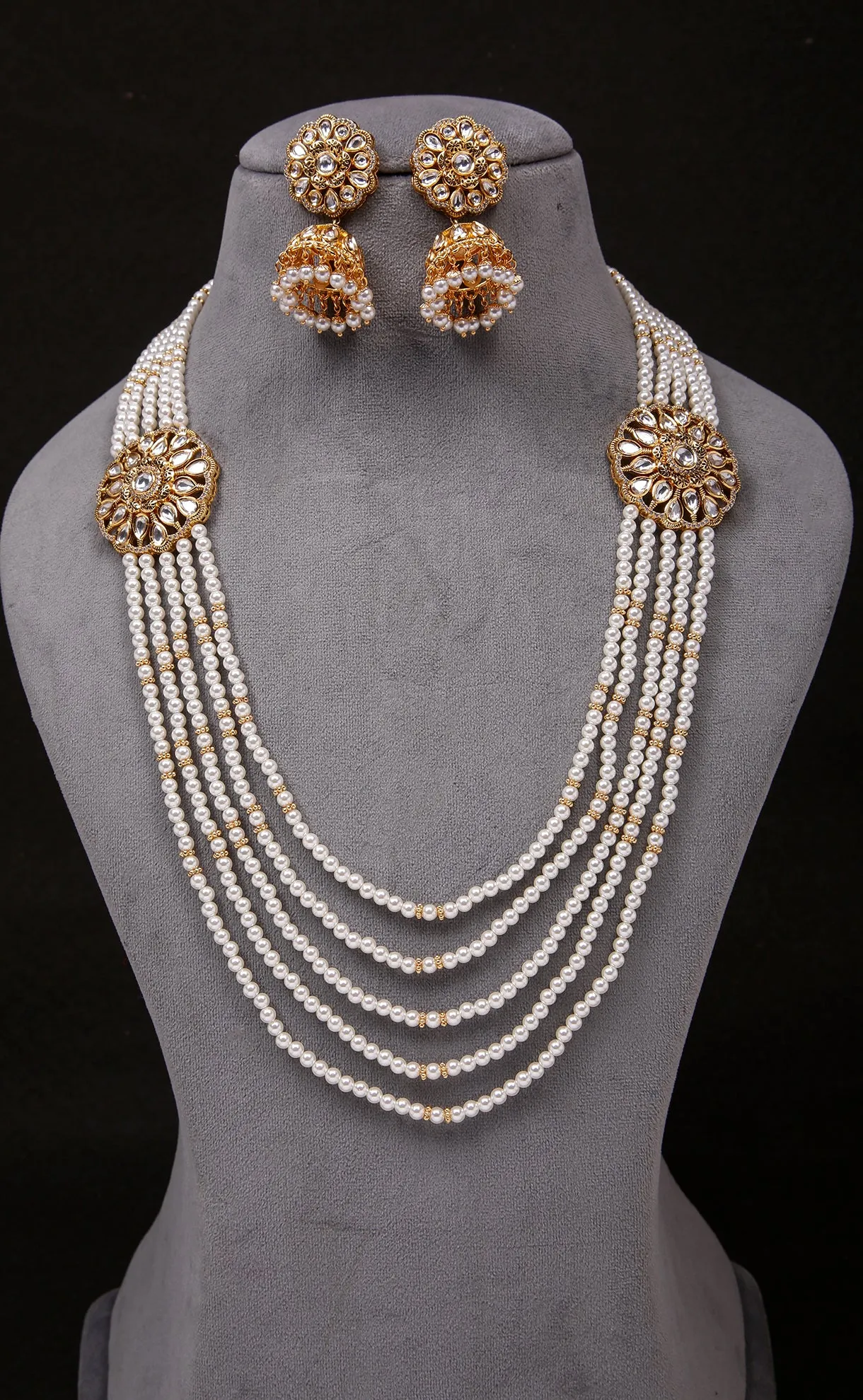 Designer Royal Kundan Beads Long Necklace with Earrings (D752)