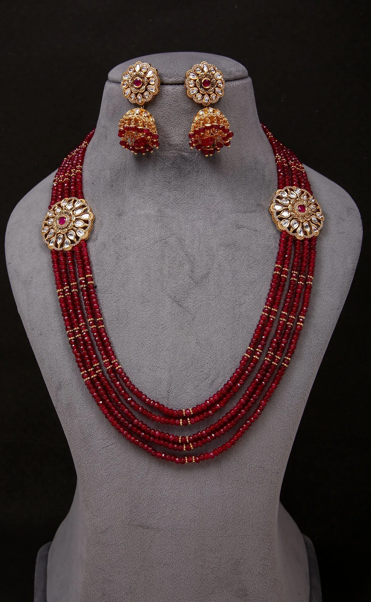 Designer Royal Kundan Beads Long Necklace with Earrings (D752)