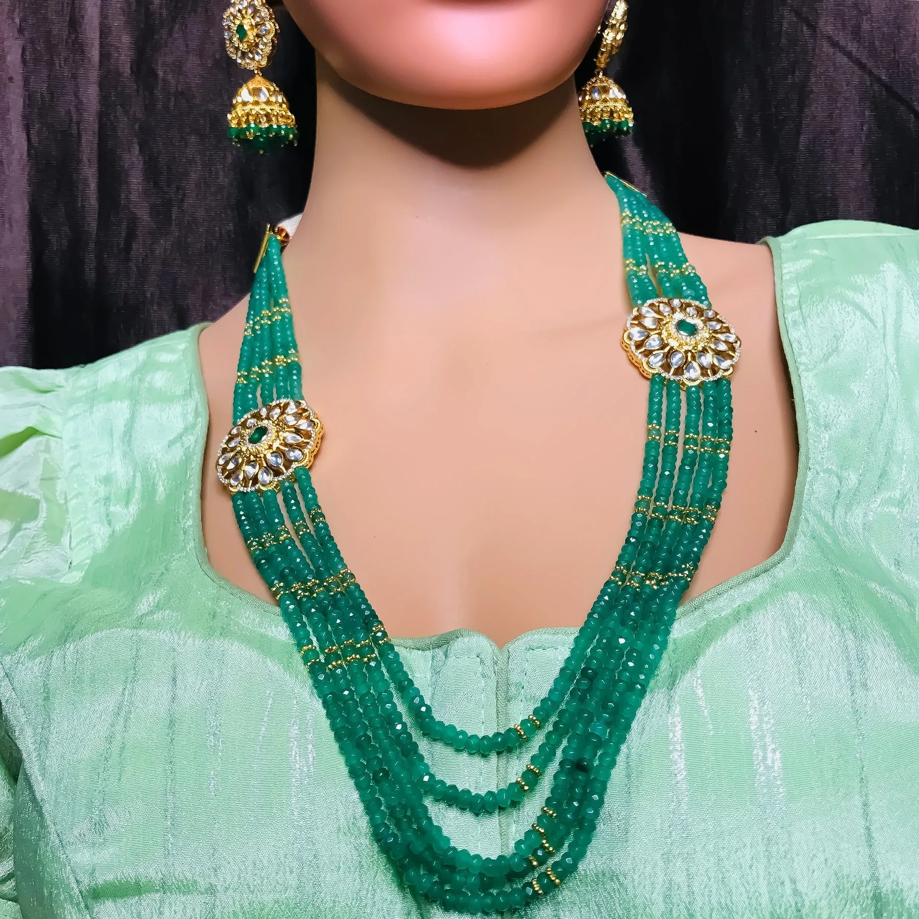Designer Royal Kundan Beads Long Necklace with Earrings (D752)