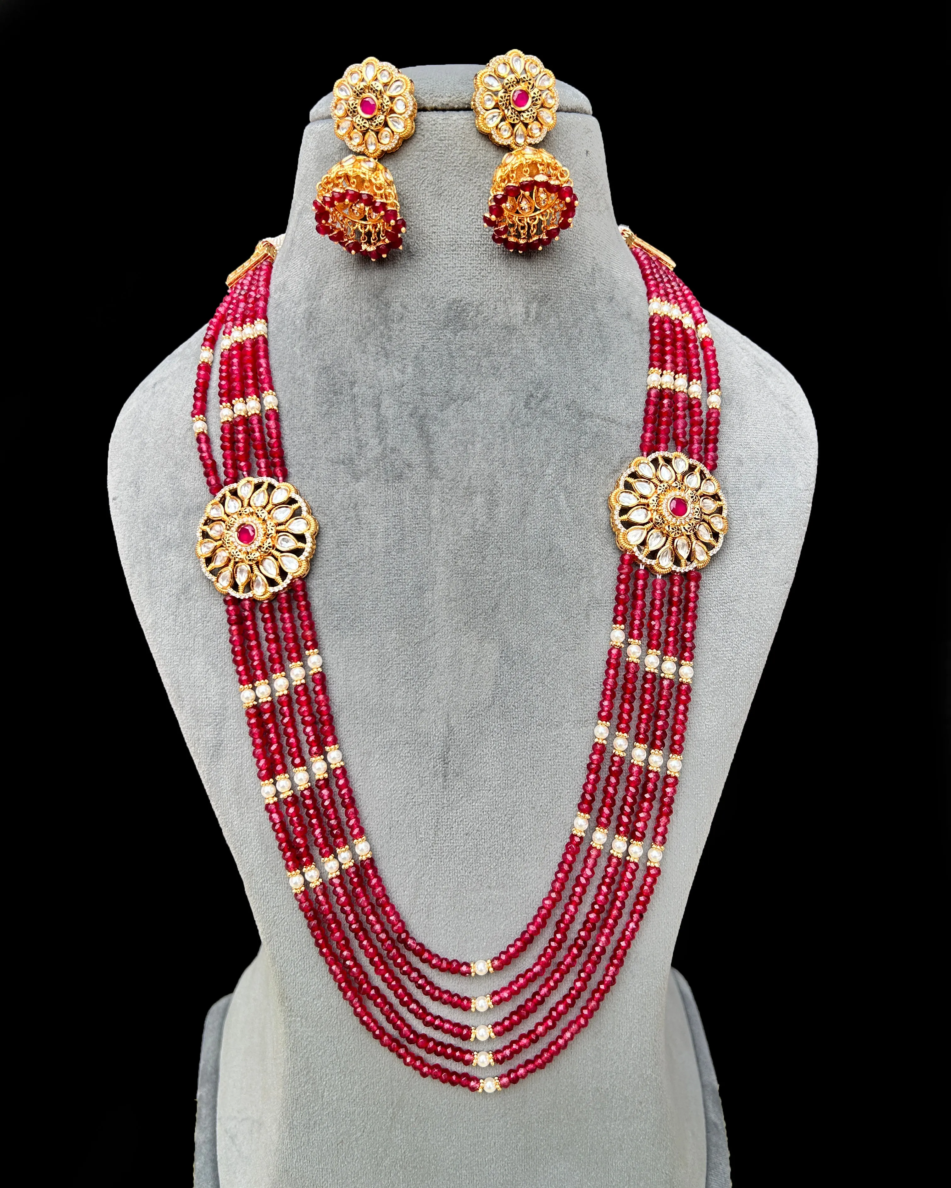Designer Royal Kundan Beads Long Necklace with Earrings (D752)