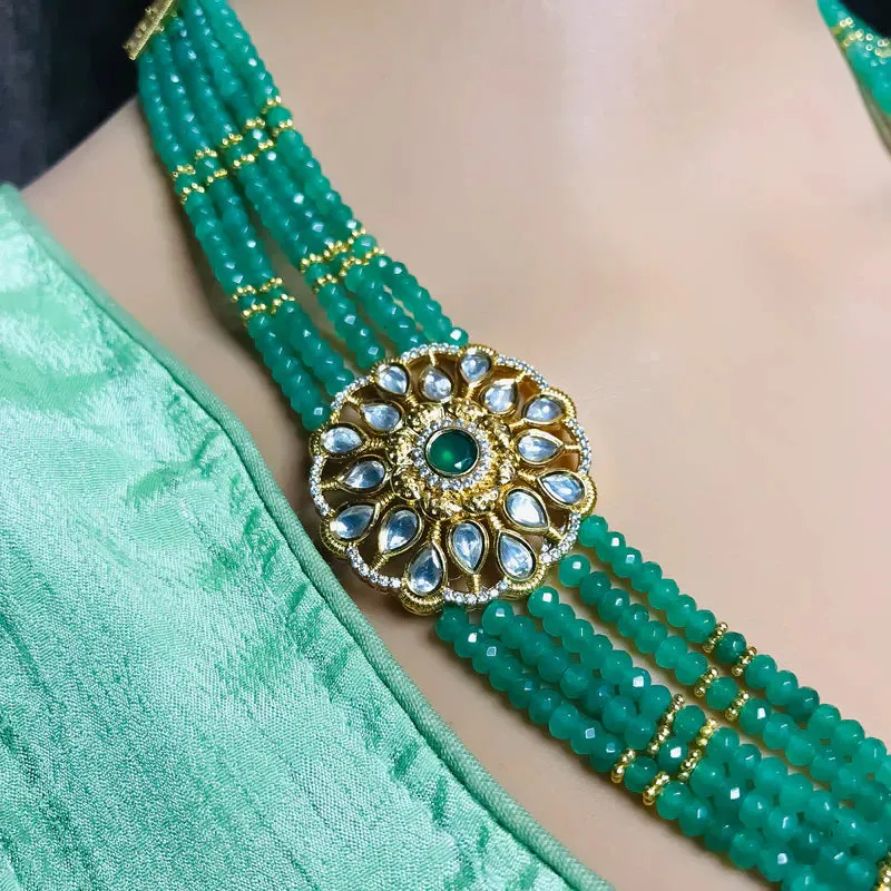 Designer Royal Kundan Beads Long Necklace with Earrings (D752)