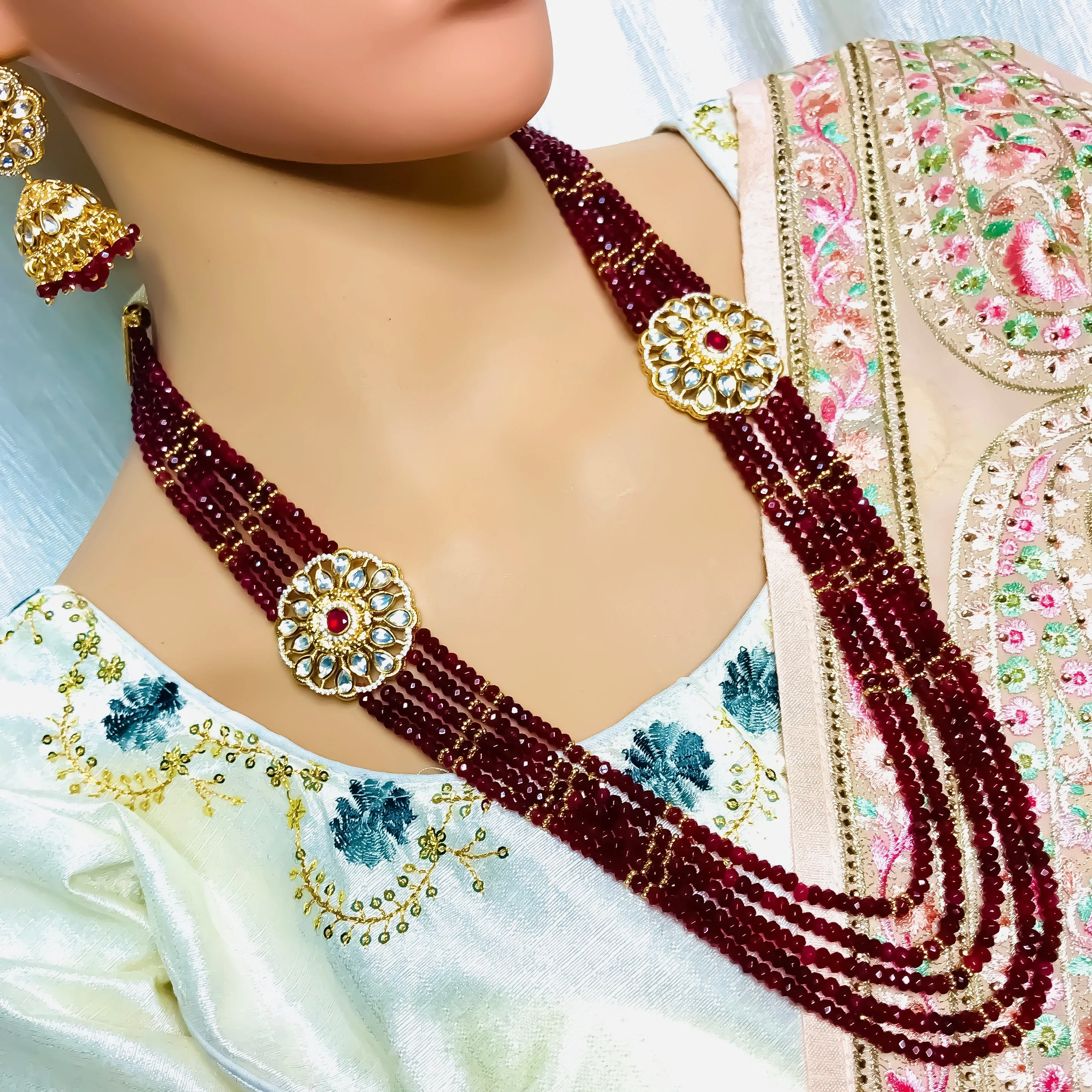 Designer Royal Kundan Beads Long Necklace with Earrings (D752)