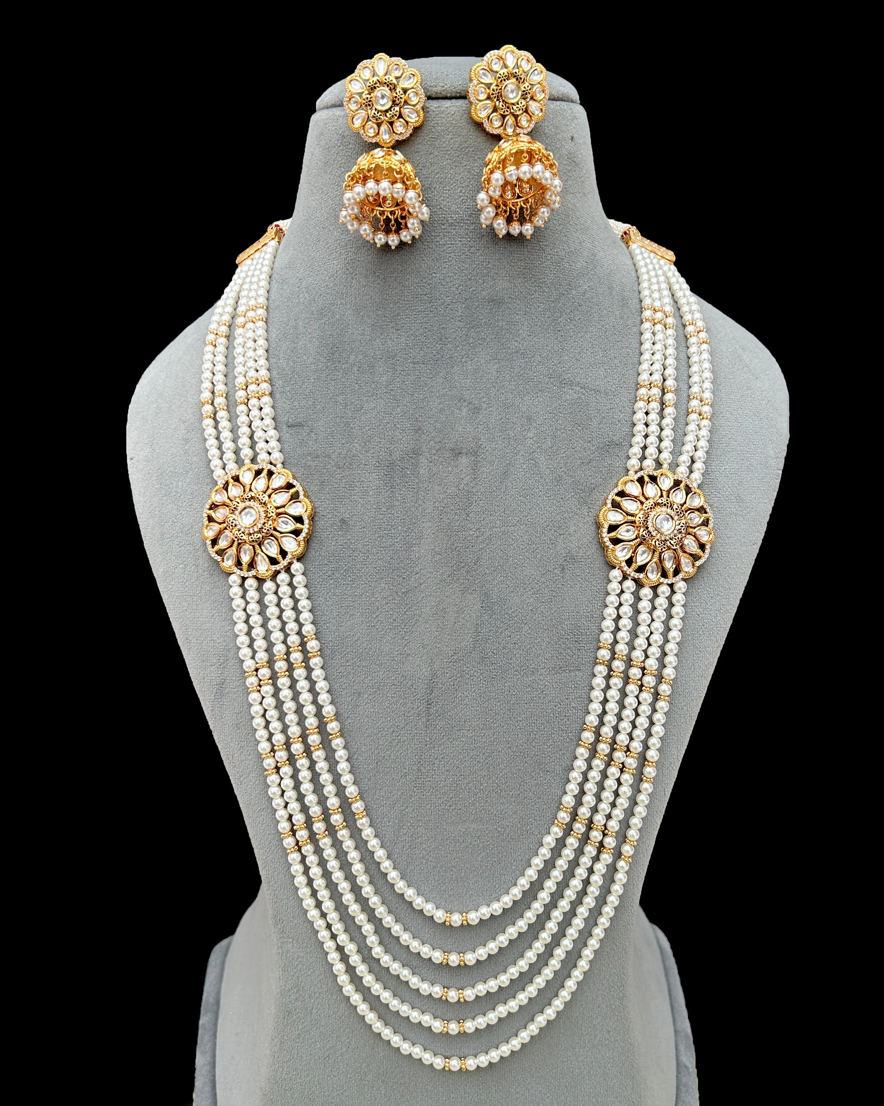 Designer Royal Kundan Beads Long Necklace with Earrings (D752)