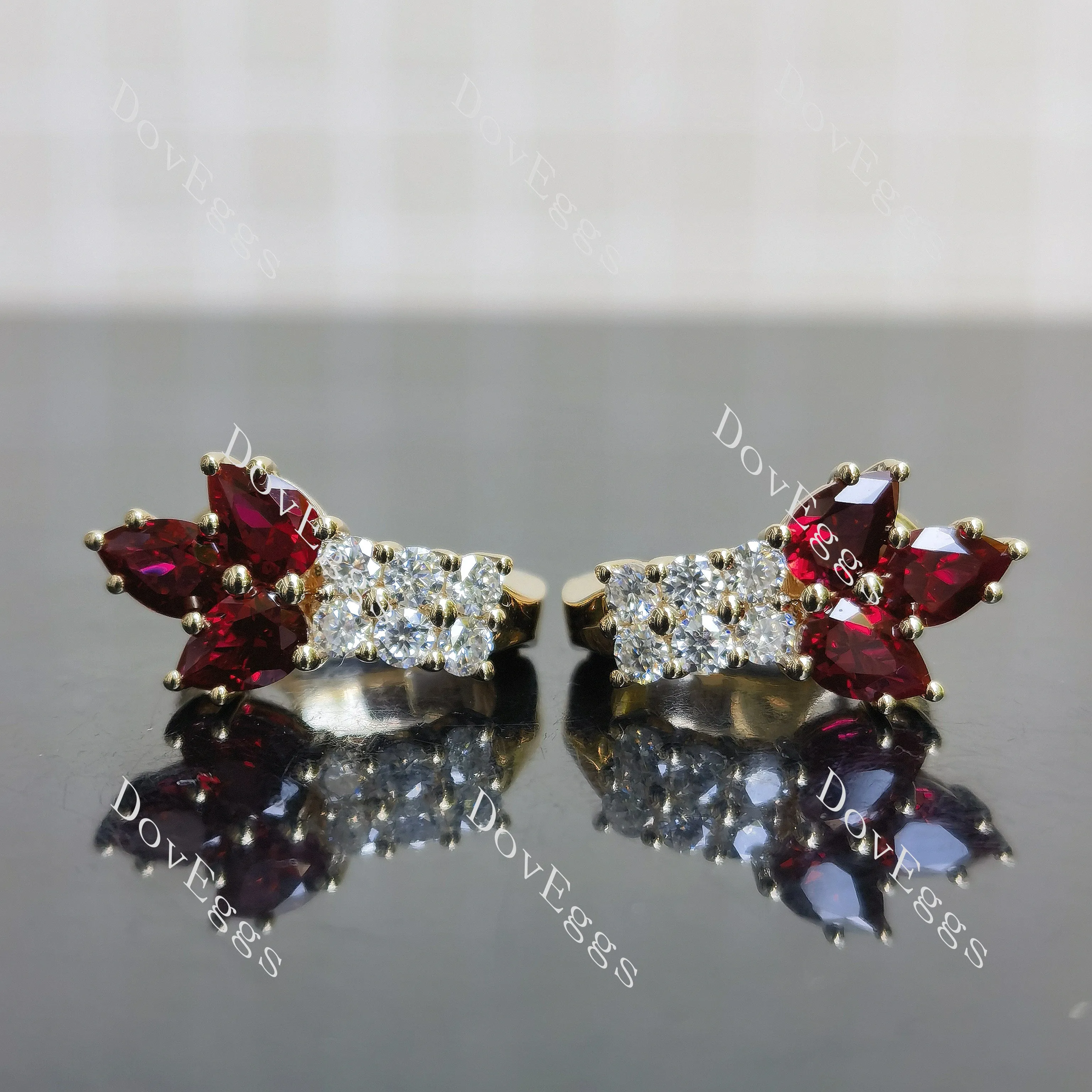 Doveggs pear ruby colored gem/lab grown diamond earrings