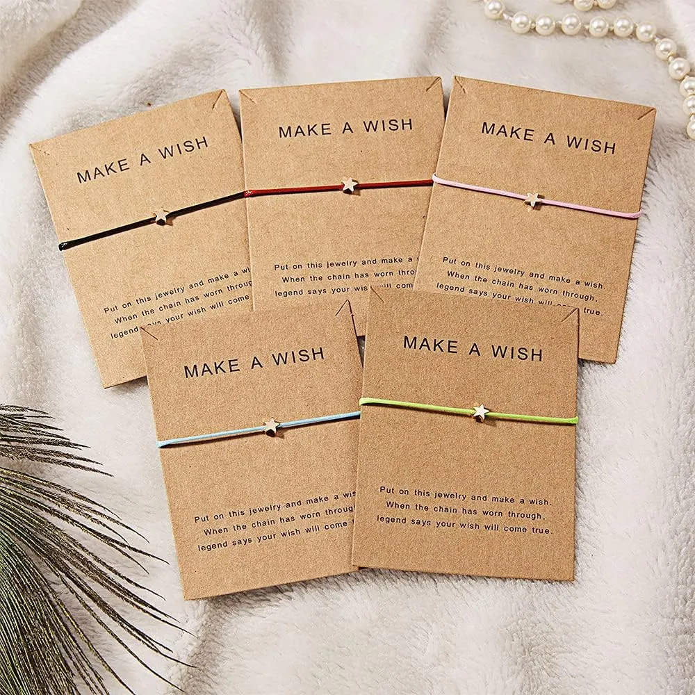 EMESLY Friendship Charm Adjustable Bracelets with Message Card (Set of 5); Perfect Jewelry Gift for Friends & Family
