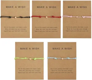 EMESLY Friendship Charm Adjustable Bracelets with Message Card (Set of 5); Perfect Jewelry Gift for Friends & Family