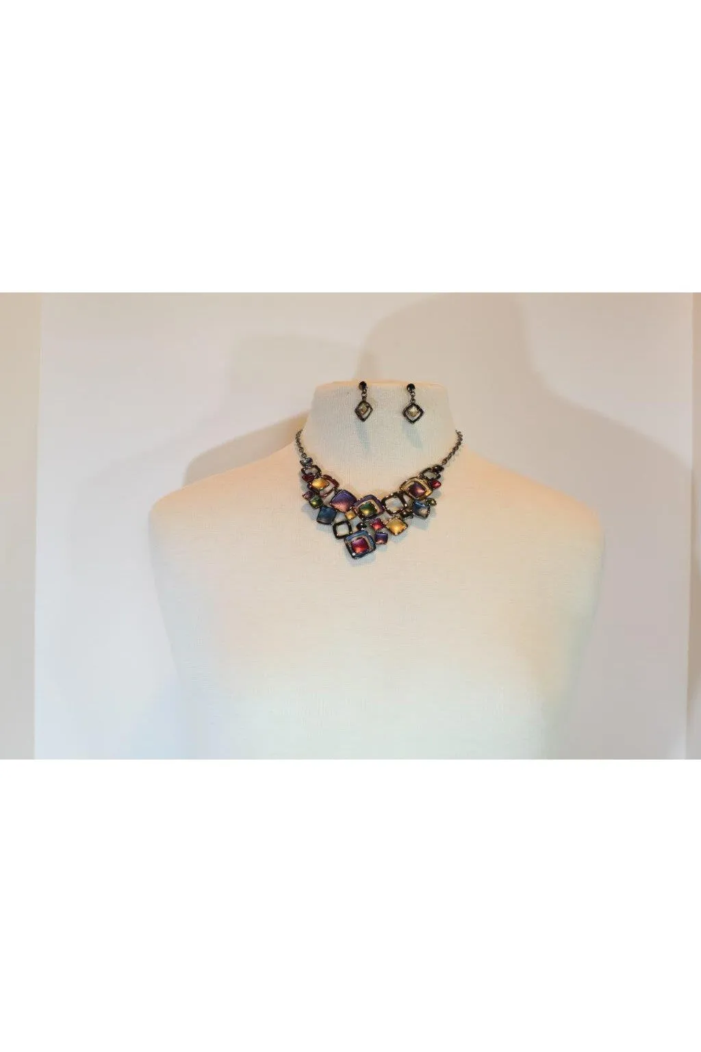 Emma Multi Colored Metal Square Necklace Set