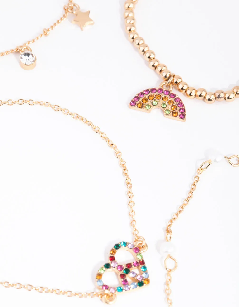 Gold Peace Heart Bracelet & Anklet 4-Pack Set