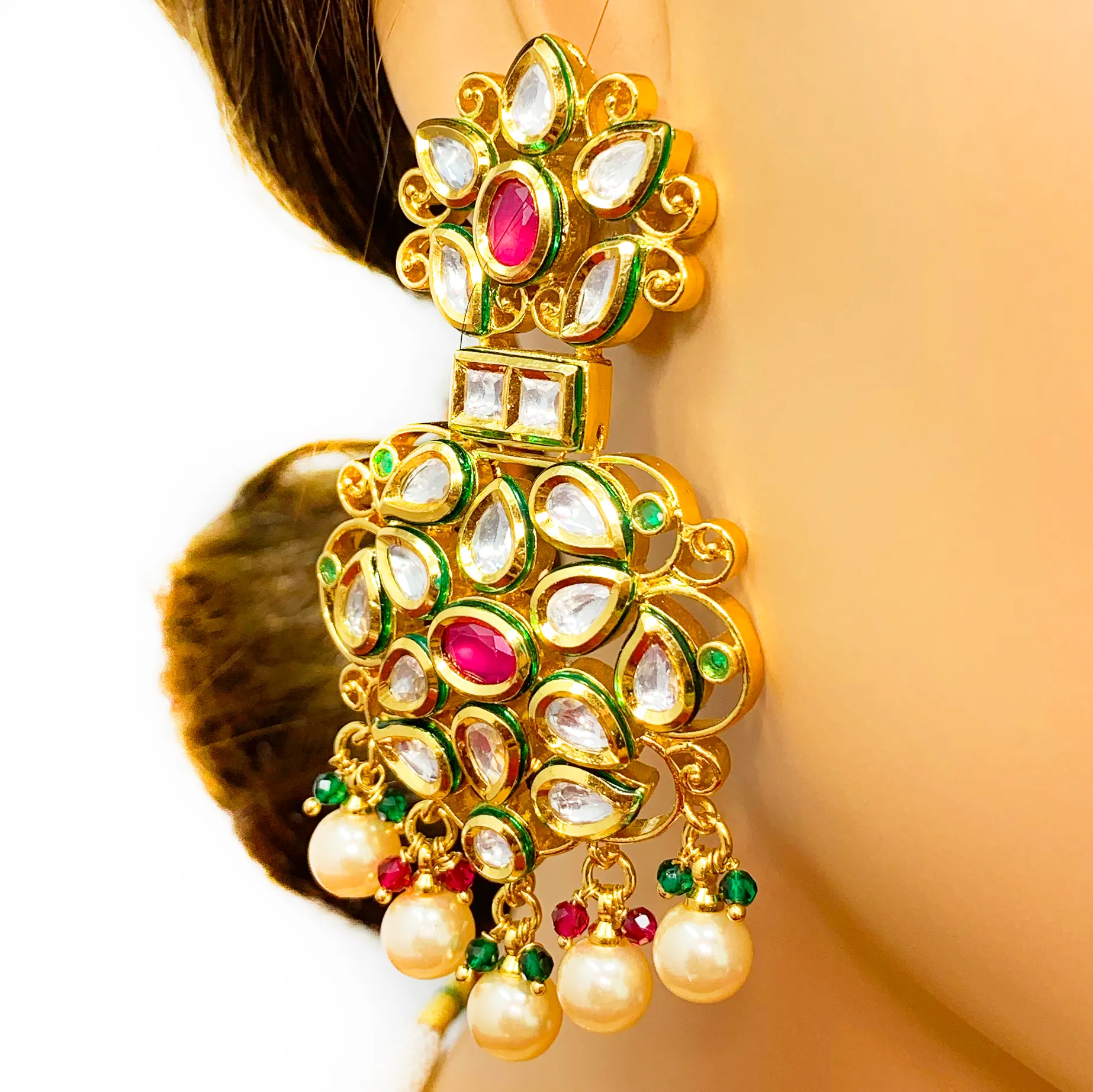 Gold Plated Semi-Precious Emerald and Ruby Kundan Set