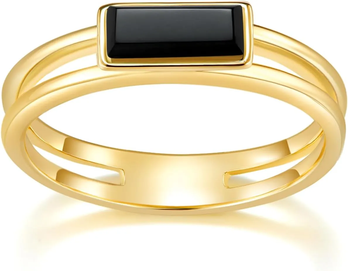 Gold Rings|Silver Rings| Black Onyx Rings|14K Gold/White Gold Plated Rings For Women| Wedding Band|Gold/Silver Rings for Women 4mm Band Size 4-12