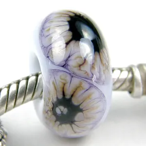 Handmade Large Hole Lampwork Beads, European Bracelet Bead, Alexandrite Lavender Black Webs