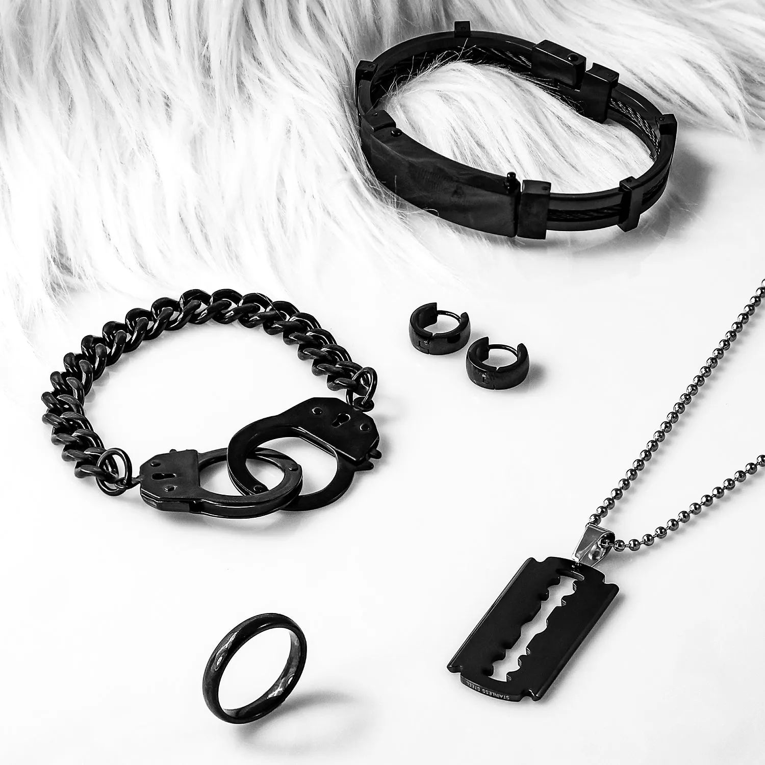 Hip Hop Biker Jewelry Razor Blade Pendant Necklace for Men Black Silver Gold Tone