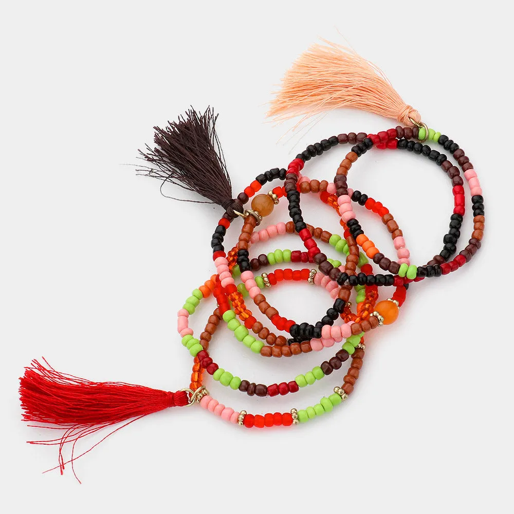 iLLASPARKZ 7PCS - Beaded Tassel Charm Bracelets