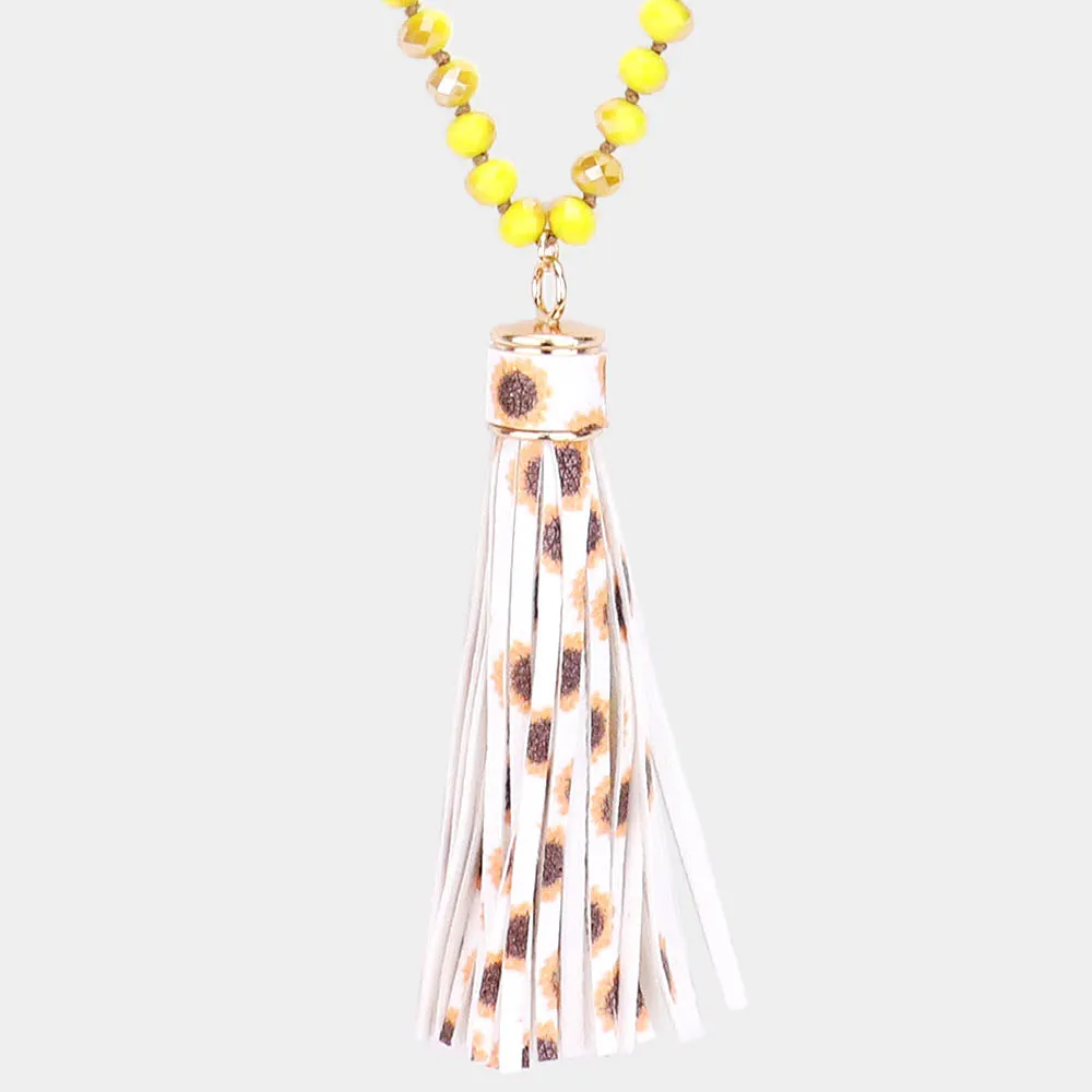 iLLASPARKZ Faux Leather Tassel Faceted Bead Long Necklace