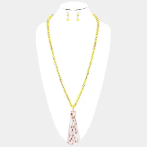 iLLASPARKZ Faux Leather Tassel Faceted Bead Long Necklace
