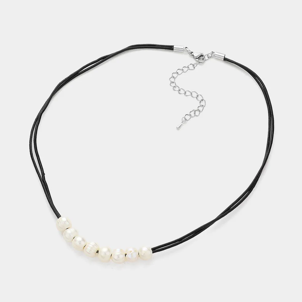 iLLASPARKZ Freshwater Pearl Double Faux Leather Cord Necklace