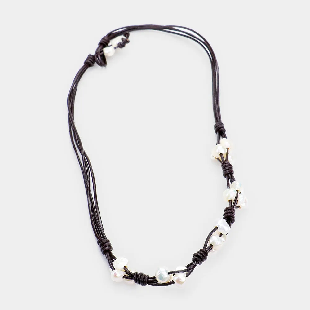 iLLASPARKZ Freshwater Pearl Faux Leather Necklace