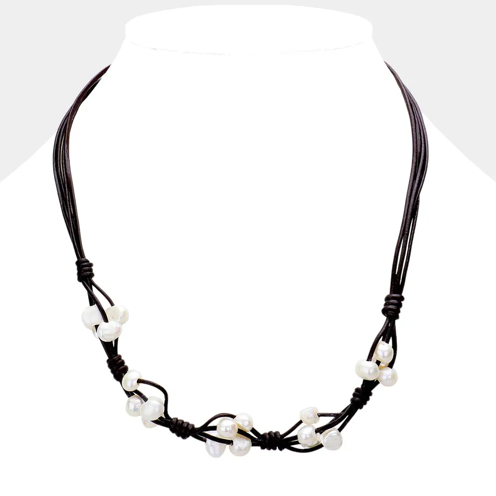 iLLASPARKZ Freshwater Pearl Faux Leather Necklace