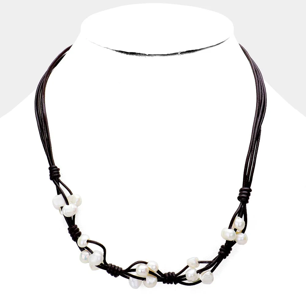 iLLASPARKZ Freshwater Pearl Faux Leather Necklace