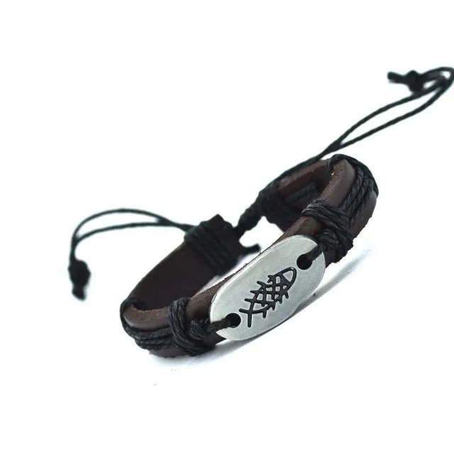 Jiayiqi Fashion Fish Leather Strap Bracelets & Bangles Vintage Rope Bracelet For Women Wholesale Fish Style