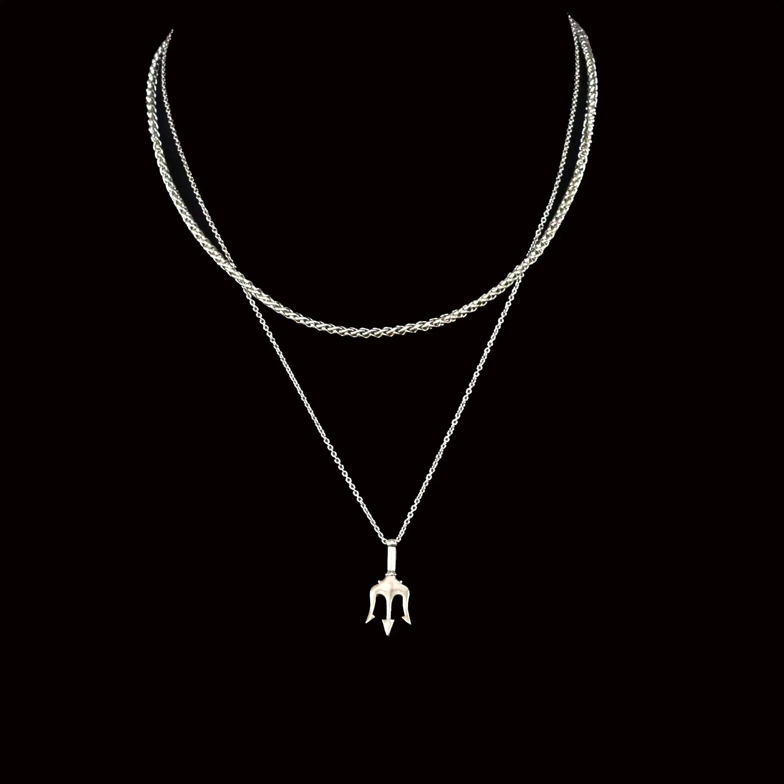 Ludvigs Stainless Steel Trident Pendant with Wheat Chain Necklace