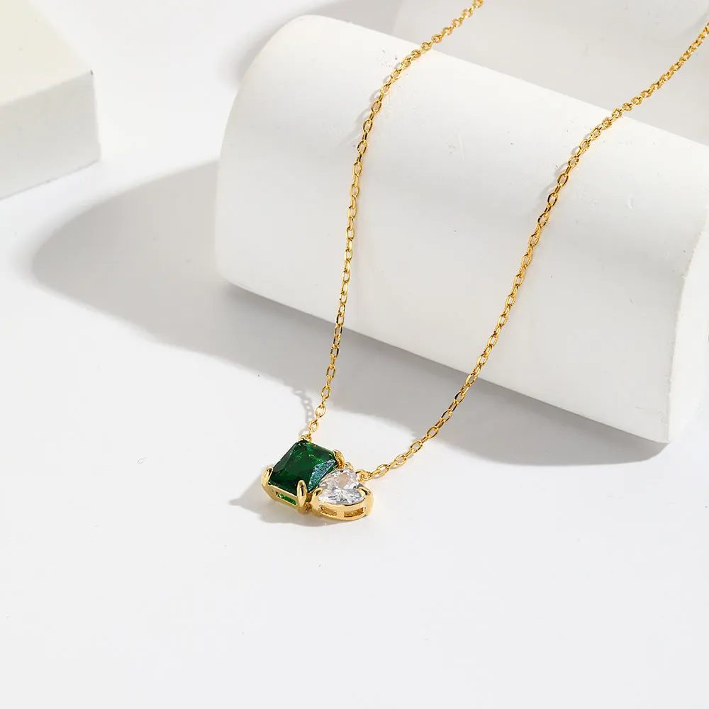 Luxurious Quadrilateral Round Geometric 18K Gold Plating Diamond Inlay Necklaces