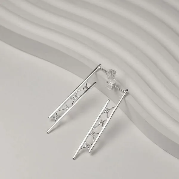 Minimalist longline net drop earrings
